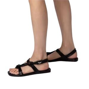Zadig & Voltaire Black Forget Me Knot Lamb Leather Knotted Sandals Size 37 US 6